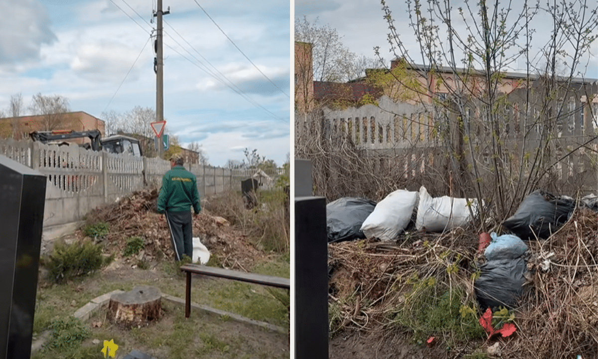Стихійні сміттєзвалища на кладовищі.